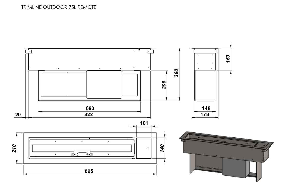 Outdoor Einbau-Gaskamin 75L von Trimline Fires- fernsteuerung